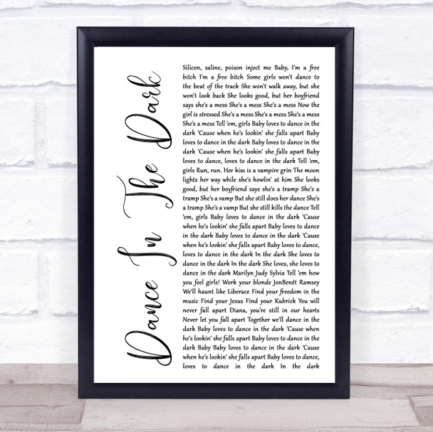 Lady Gaga Dance In The Dark White Script Song Lyric Music Wall Art Print