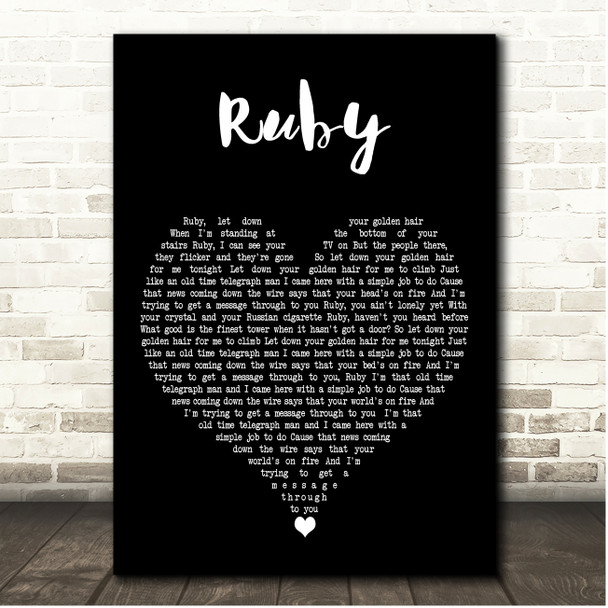 Dave Rawlings Machine Ruby Black Heart Song Lyric Print