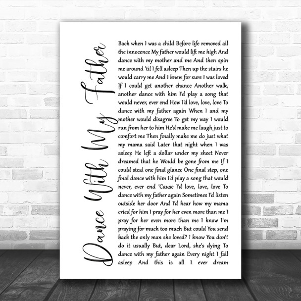 Luther Vandross Dance With My Father White Script Song Lyric Music Wall Art Print