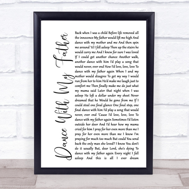 Luther Vandross Dance With My Father White Script Song Lyric Music Wall Art Print