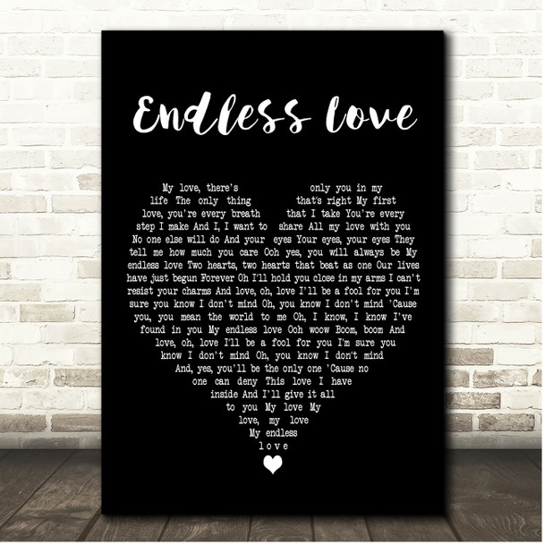 Diana Ross Endless Love Black Heart Song Lyric Print
