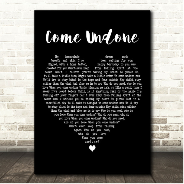 Duran Duran Come Undone Black Heart Song Lyric Print