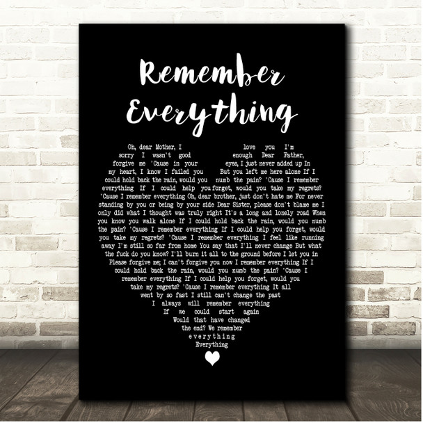 Five Finger Death Punch Remember Everything Black Heart Song Lyric Print