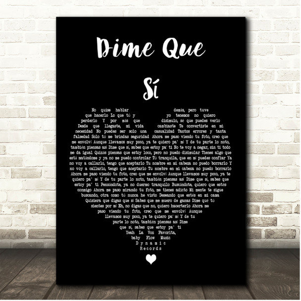 Jay Wheeler & DJ Nelson Dime Que Sí Black Heart Song Lyric Print