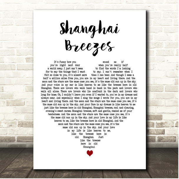 John Denver Shanghai Breezes White Heart Song Lyric Print