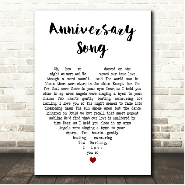 Andy Williams Anniversary Song White Heart Song Lyric Print