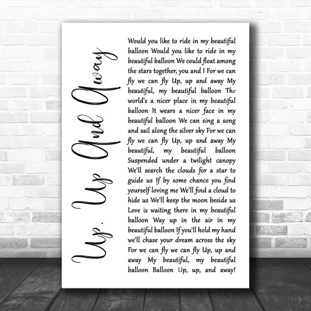 The 5th Dimension Up, Up And Away White Script Song Lyric Music Wall Art Print