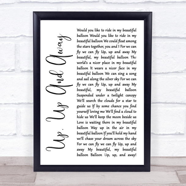 The 5th Dimension Up, Up And Away White Script Song Lyric Music Wall Art Print