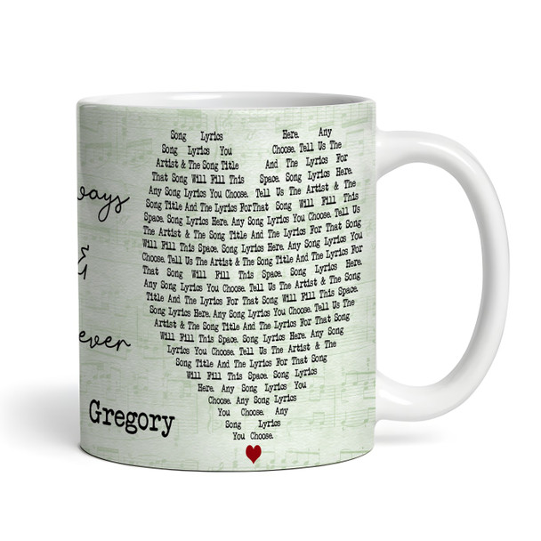 Any Song Lyrics & Names Green Heart Gift Tea Coffee Personalized Mug