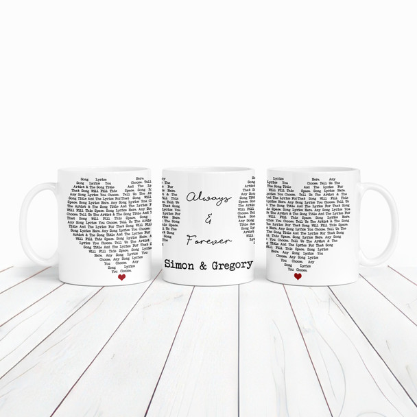 Any Song Lyrics & Names White Heart Gift Tea Coffee Personalized Mug