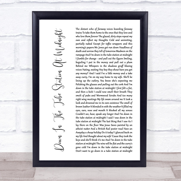 The Jam Down In The Tube Station At Midnight White Script Song Lyric Music Wall Art Print