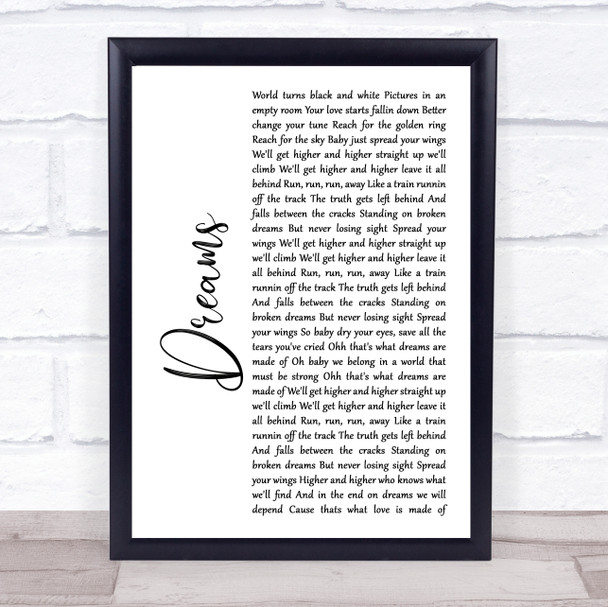 Van Halen Dreams White Script Song Lyric Music Wall Art Print