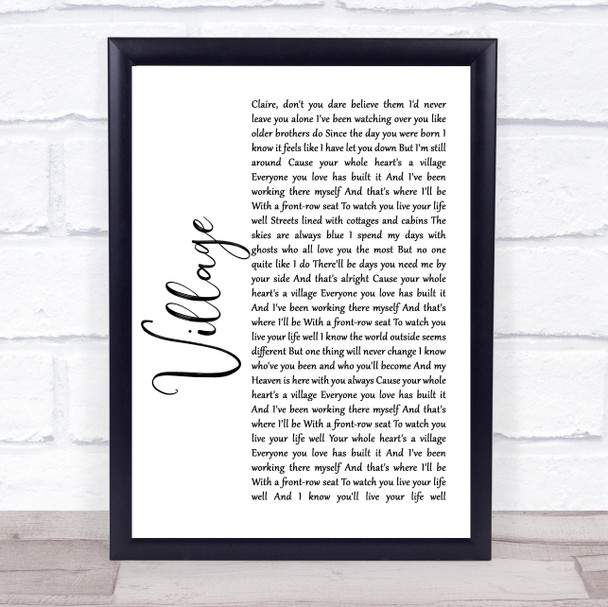 Cam Village White Script Song Lyric Music Wall Art Print