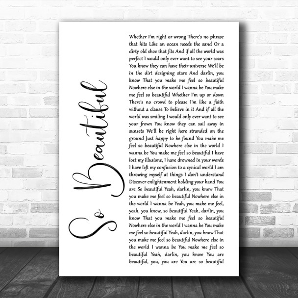 Darren Hayes So Beautiful White Script Song Lyric Music Wall Art Print