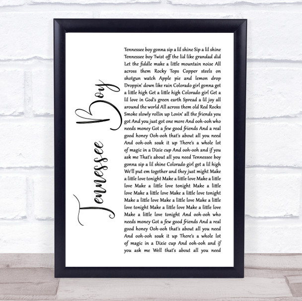 Kip Moore Tennessee Boy White Script Song Lyric Music Wall Art Print