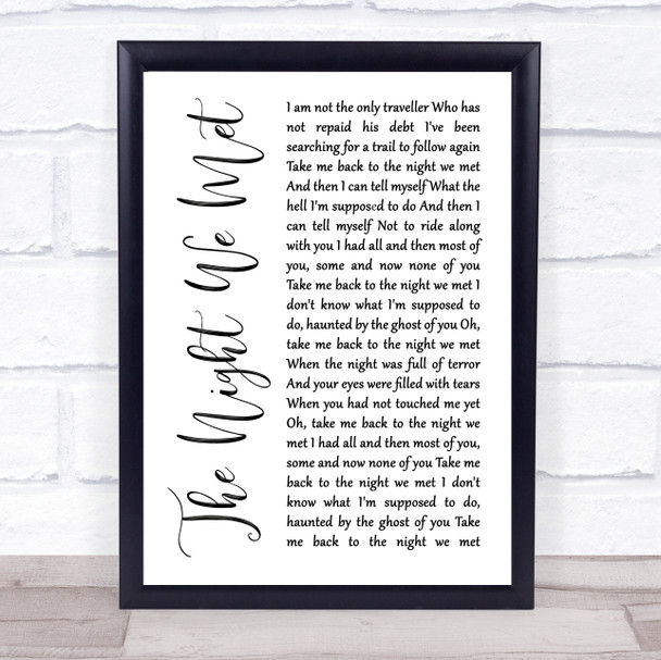 Lord Huron The Night We Met White Script Song Lyric Music Wall Art Print