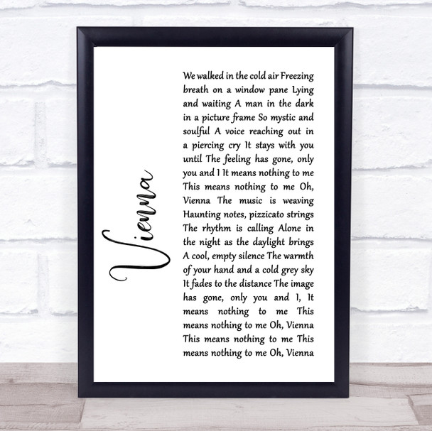 Ultravox Vienna White Script Song Lyric Music Wall Art Print