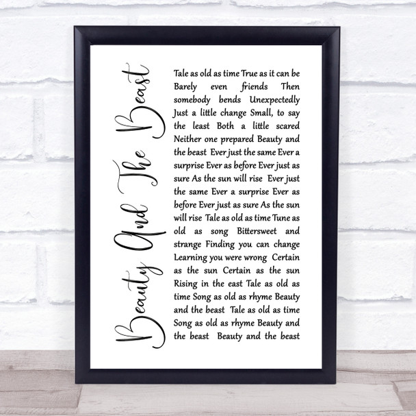 Celine Dione Beauty And The Beast White Script Song Lyric Music Wall Art Print