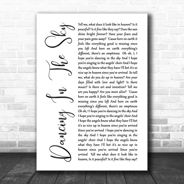 Dani And Lizzy Dancing In The Sky White Script Song Lyric Music Wall Art Print