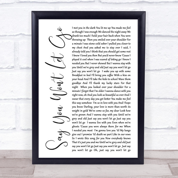 James Arthur Say You Won't Let Go White Script Song Lyric Music Wall Art Print