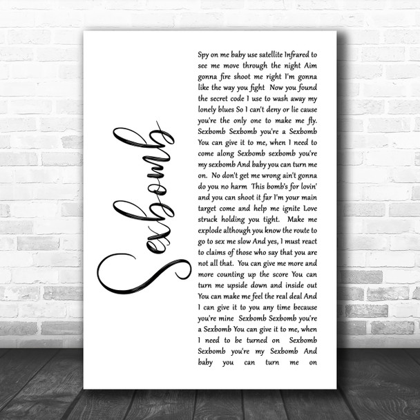 Tom Jones Sexbomb White Script Song Lyric Music Wall Art Print