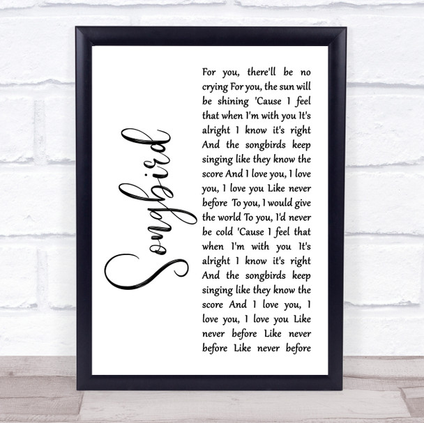 Eva Cassidy Songbird White Script Song Lyric Music Wall Art Print