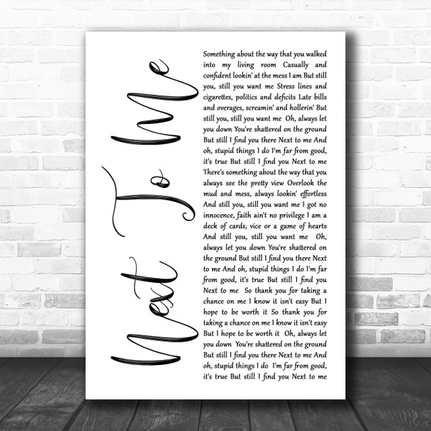 Imagine Dragons Next To Me White Script Song Lyric Music Wall Art Print