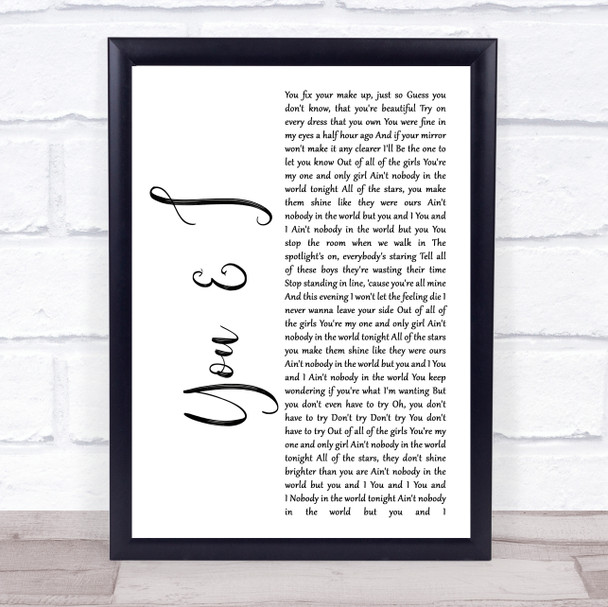 John Legend You & I White Script Song Lyric Music Wall Art Print