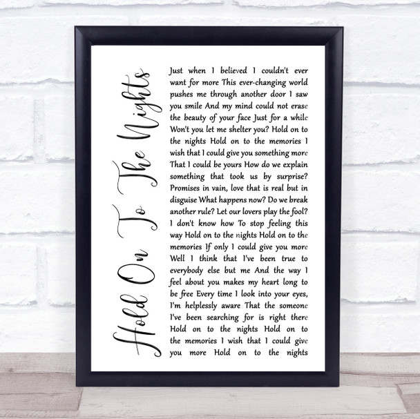Richard Marx Hold On To The Nights White Script Song Lyric Music Wall Art Print