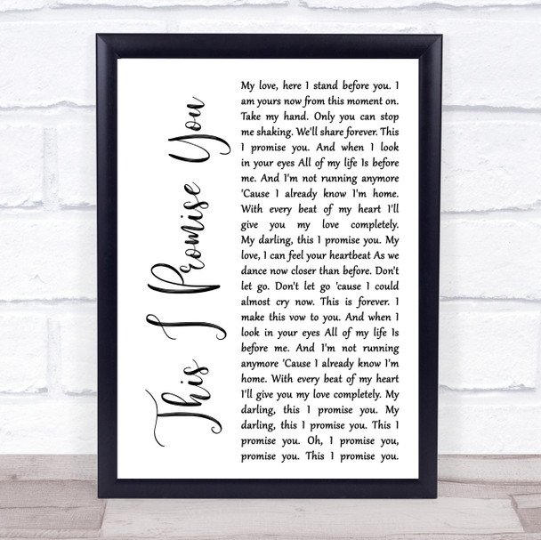 Ronan Keating This I Promise You White Script Song Lyric Music Wall Art Print