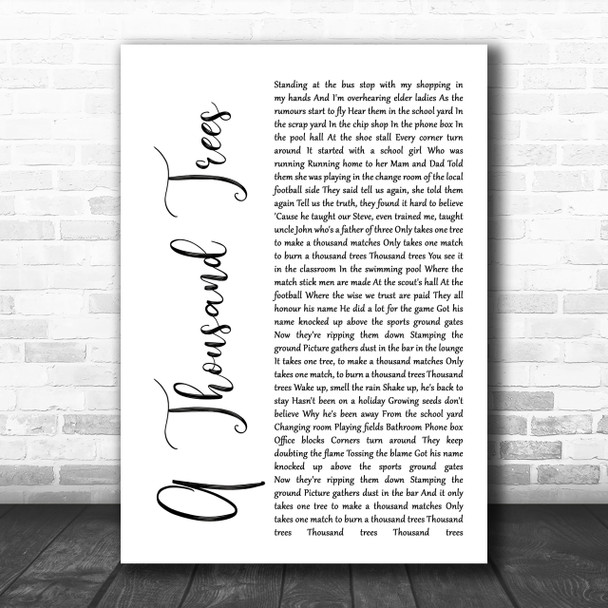 Stereophonics A Thousand Trees White Script Song Lyric Music Wall Art Print
