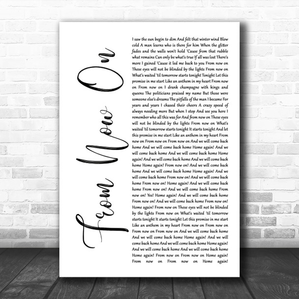 The Greatest Showman From Now On White Script Song Lyric Music Wall Art Print