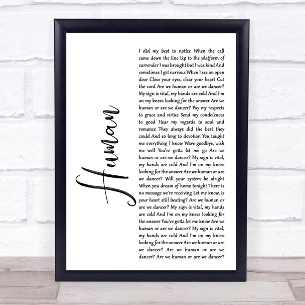 The Killers Human White Script Song Lyric Music Wall Art Print