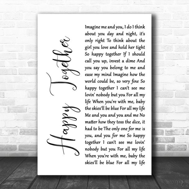 The Turtles Happy Together White Script Song Lyric Music Wall Art Print