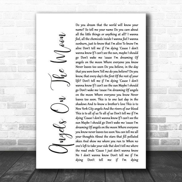 Thriving Ivory Angels On The Moon White Script Song Lyric Music Wall Art Print