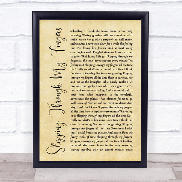 ABBA Slipping Through My Fingers Rustic Script Song Lyric Quote Print