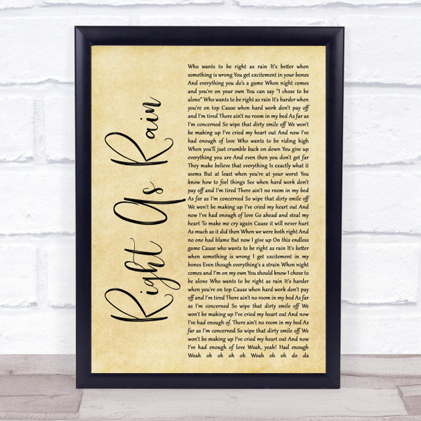 Adele Right As Rain Rustic Script Song Lyric Quote Print