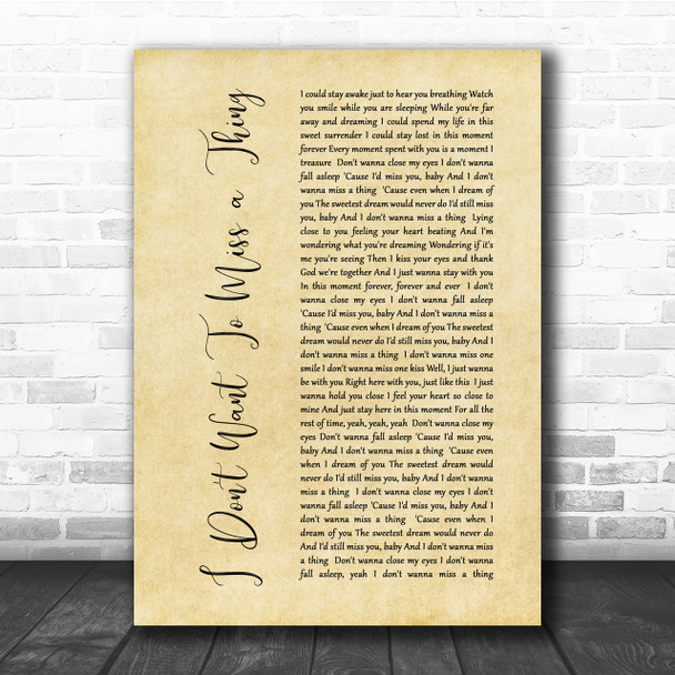 Aerosmith I Don't Want To Miss A Thing Rustic Script Song Lyric Quote Print