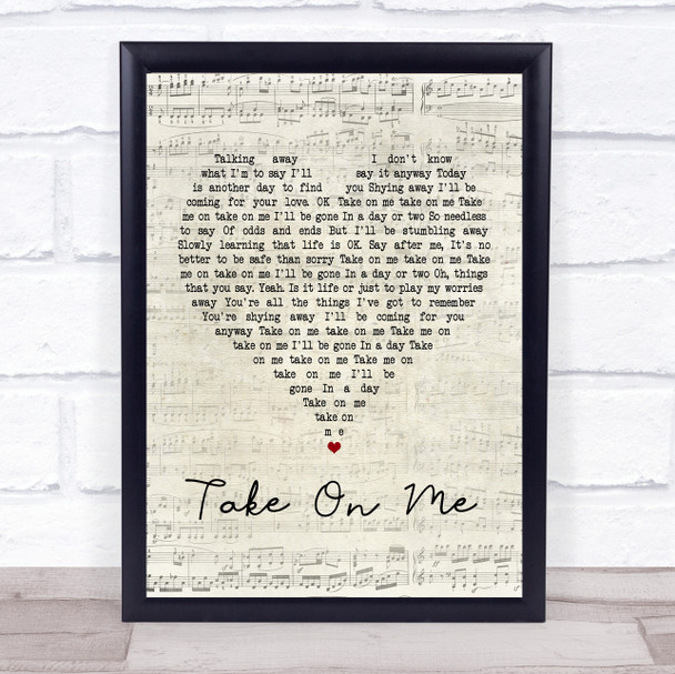 A-ha Take On Me Script Heart Song Lyric Quote Print