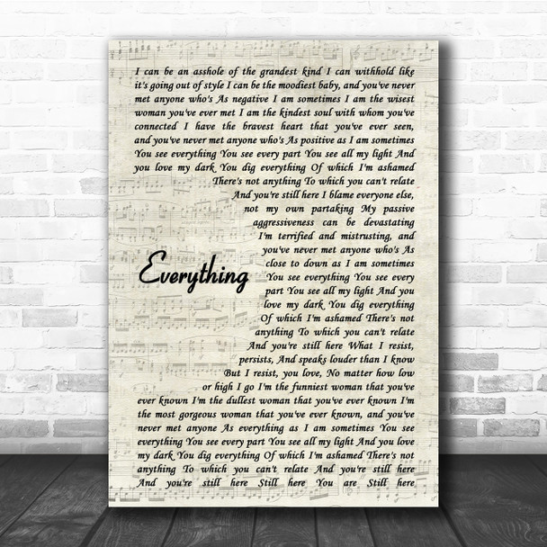 Alanis Morissette Everything Song Lyric Vintage Script Quote Print