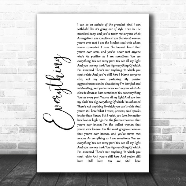 Alanis Morissette Everything White Script Song Lyric Quote Print