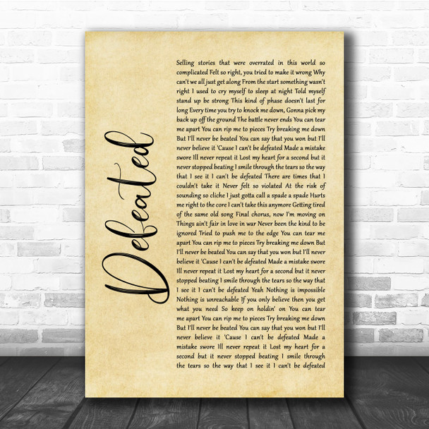 Anastacia Defeated Rustic Script Song Lyric Quote Print