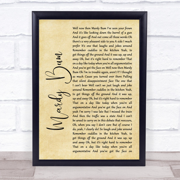 Arctic Monkeys Mardy Bum Rustic Script Song Lyric Quote Print