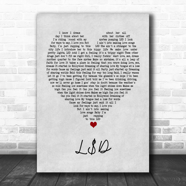Asap Rocky L$D Grey Heart Quote Song Lyric Print