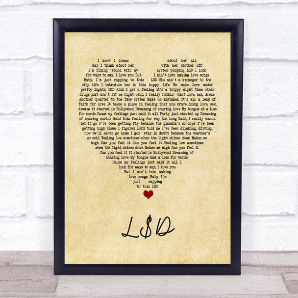 Asap Rocky L$D Vintage Heart Quote Song Lyric Print