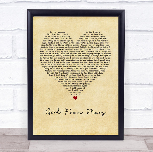 Ash Girl From Mars Vintage Heart Quote Song Lyric Print