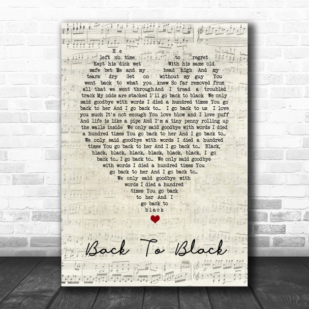 Back To Black Amy Winehouse Script Heart Quote Song Lyric Print