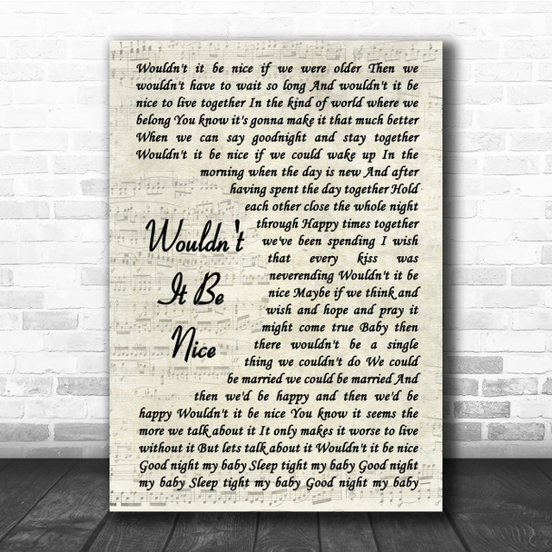 Beach Boys Wouldn't It Be Nice Song Lyric Vintage Script Quote Print