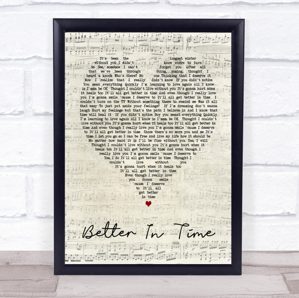 Better In Time Leona Lewis Script Heart Song Lyric Quote Print
