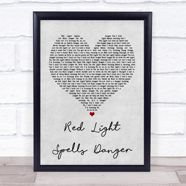 Billy Ocean Red Light Spells Danger Grey Heart Quote Song Lyric Print